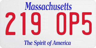MA license plate 219OP5