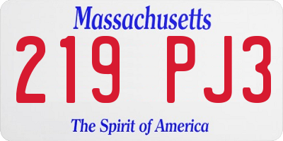 MA license plate 219PJ3