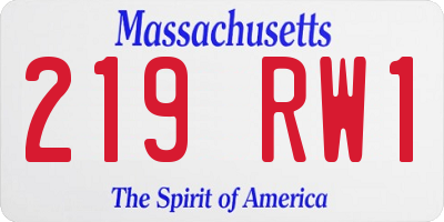 MA license plate 219RW1