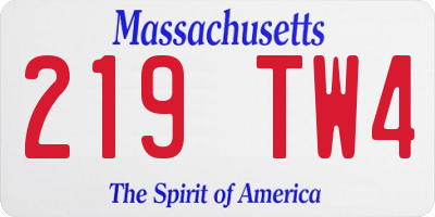 MA license plate 219TW4