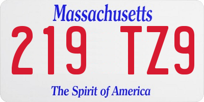 MA license plate 219TZ9