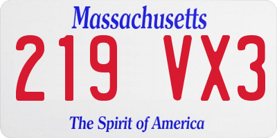 MA license plate 219VX3