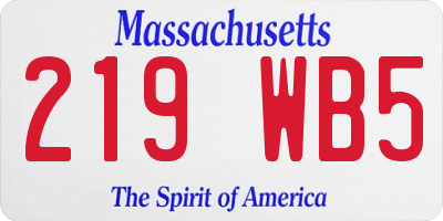 MA license plate 219WB5