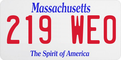 MA license plate 219WE0