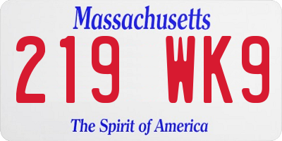 MA license plate 219WK9
