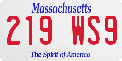 MA license plate 219WS9