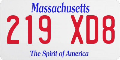 MA license plate 219XD8