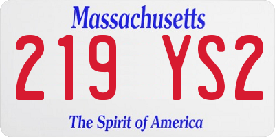 MA license plate 219YS2