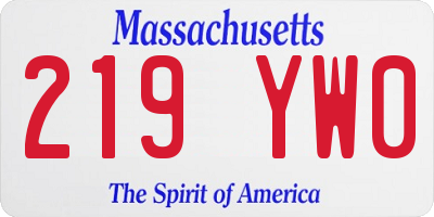 MA license plate 219YW0