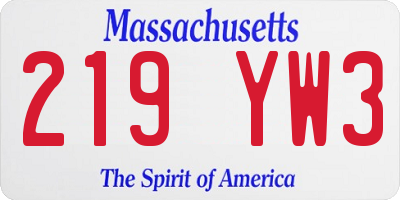 MA license plate 219YW3