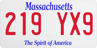 MA license plate 219YX9