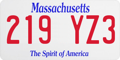 MA license plate 219YZ3