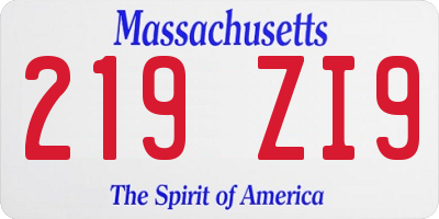 MA license plate 219ZI9