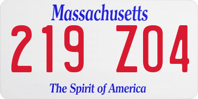 MA license plate 219ZO4
