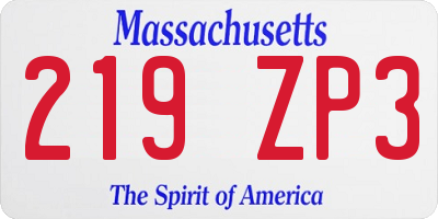 MA license plate 219ZP3