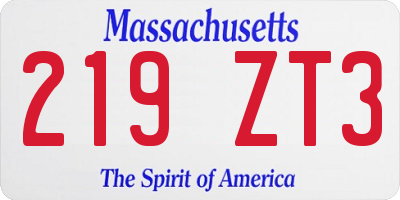 MA license plate 219ZT3