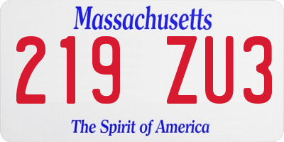 MA license plate 219ZU3