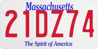 MA license plate 21DZ74