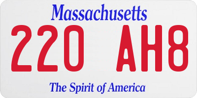 MA license plate 220AH8