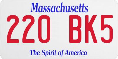 MA license plate 220BK5