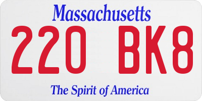 MA license plate 220BK8
