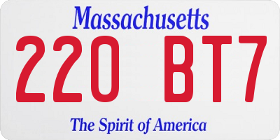 MA license plate 220BT7