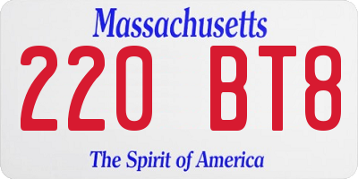 MA license plate 220BT8