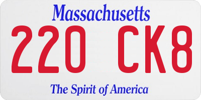 MA license plate 220CK8