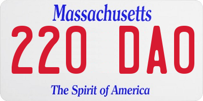 MA license plate 220DA0