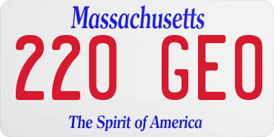 MA license plate 220GE0