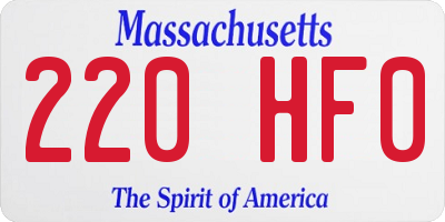 MA license plate 220HF0