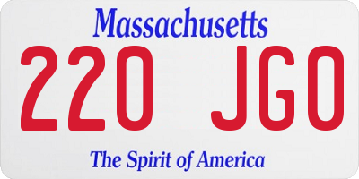 MA license plate 220JG0