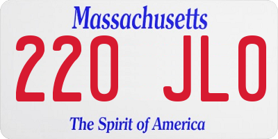 MA license plate 220JL0