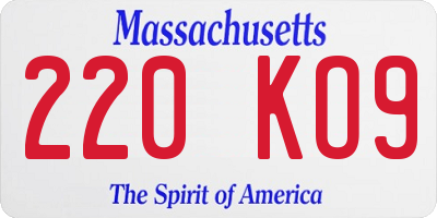 MA license plate 220KO9