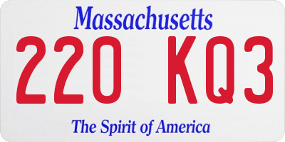 MA license plate 220KQ3