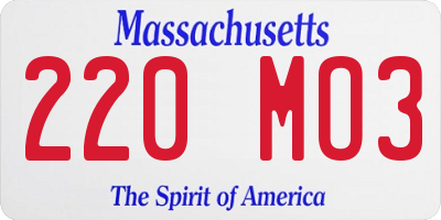 MA license plate 220MO3