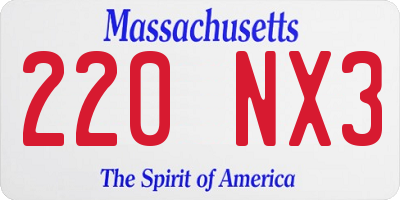 MA license plate 220NX3