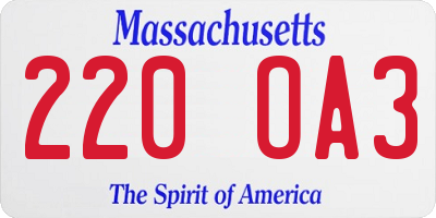 MA license plate 220OA3