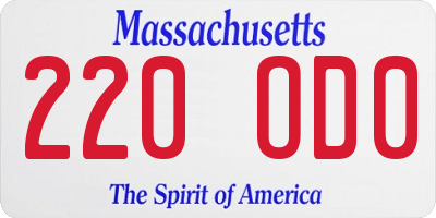 MA license plate 220OD0