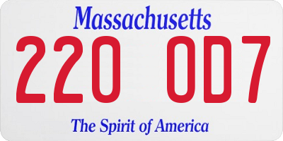 MA license plate 220OD7