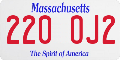 MA license plate 220OJ2