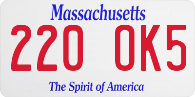 MA license plate 220OK5