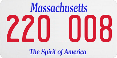 MA license plate 220OO8