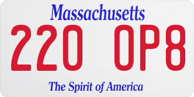 MA license plate 220OP8