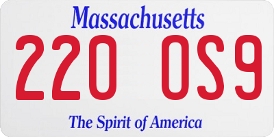 MA license plate 220OS9