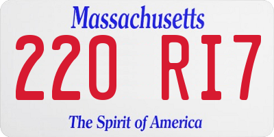 MA license plate 220RI7