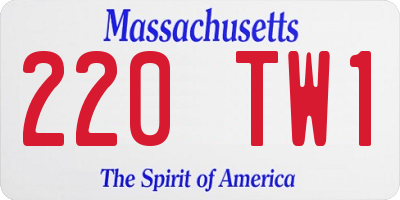 MA license plate 220TW1