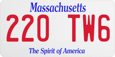 MA license plate 220TW6