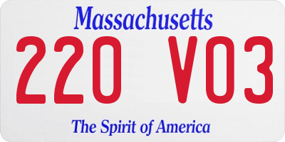 MA license plate 220VO3