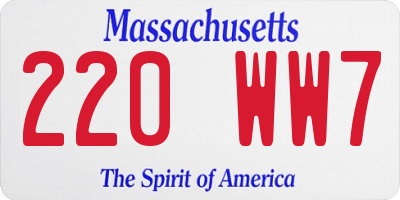 MA license plate 220WW7